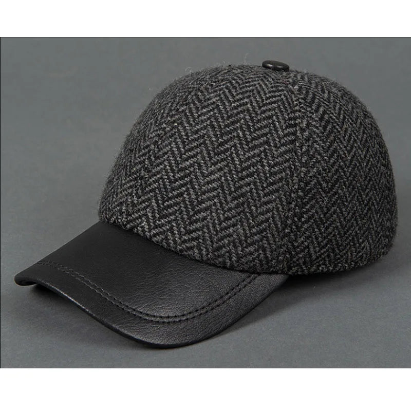 Sterling Caldren Winter Baseball Cap™   Sheepskin Leather Wool Panels