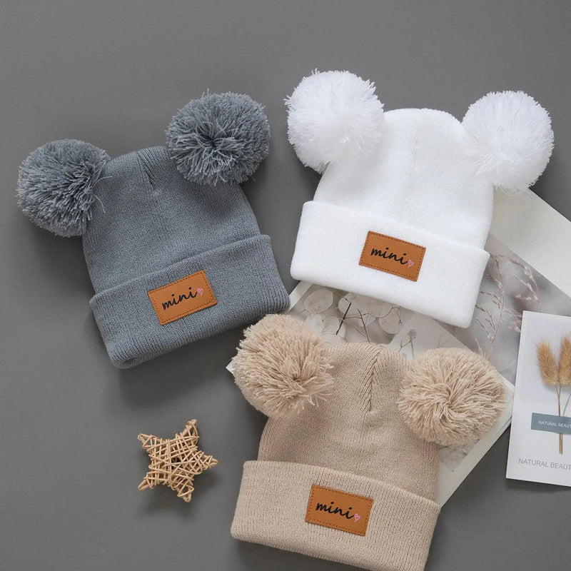 Sterling Nivali Kids Knit Beanie Set With Double Pompoms
