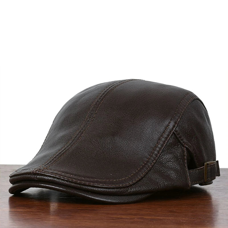 Sterling Calder Sheepskin Leather Flat Cap™   With Adjustable Fit