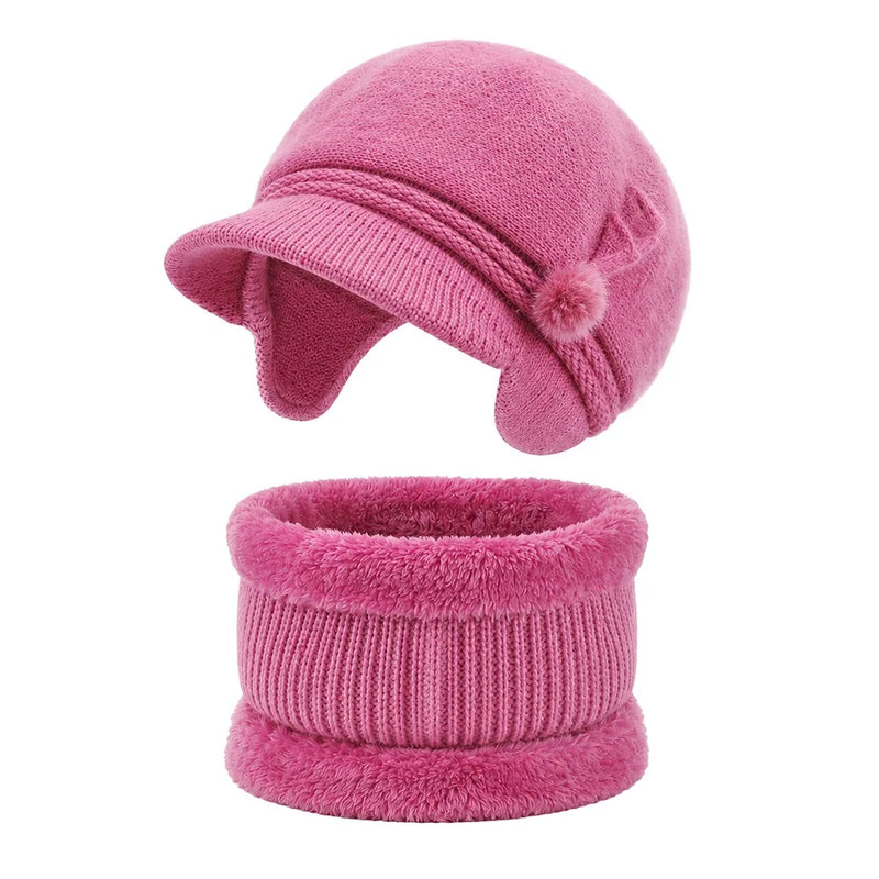 Sterling Winter Hat™ Set Curved Brim Lined Beanie Flower Detail Neck Warmer