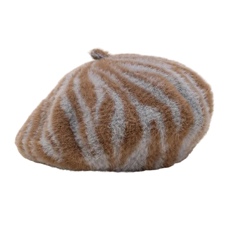Sterling™ Zebra Beret Soft Faux Fur Round Cap With Zebra Stripe Pattern