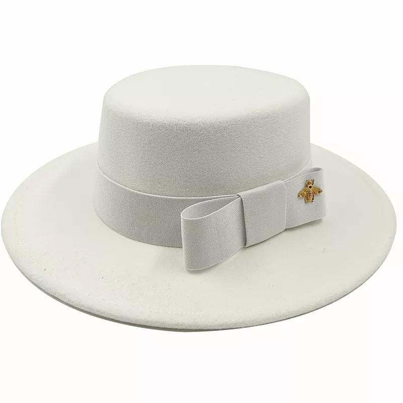Sterling Fedora Hat Elegant Bow Charm™ Wide Brim Felt Bow