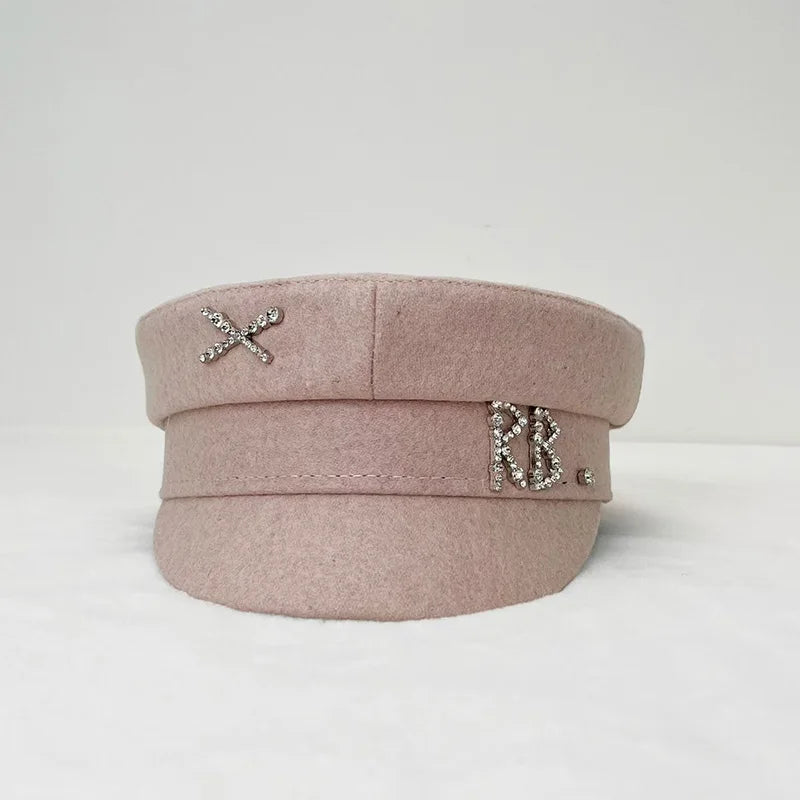 Sterling Octavia Cotton Octagonal Newsboy Cap™  With Letter Detail