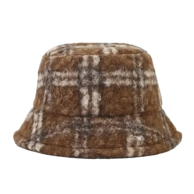 Sterling™ Tarly Plaid Cotton Bucket Hat With Faux Fur Trim