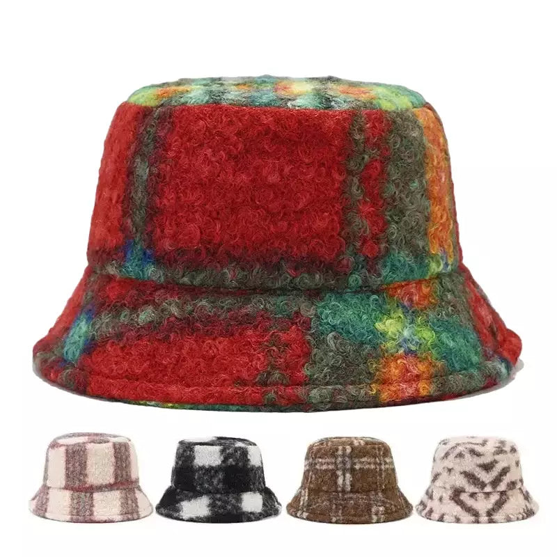 Sterling™ Tarly Plaid Cotton Bucket Hat With Faux Fur Trim