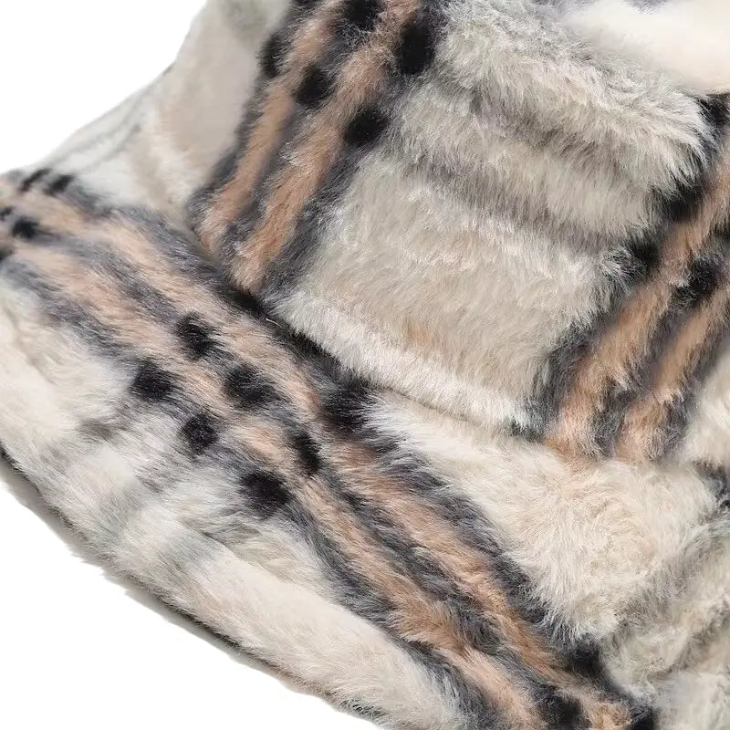 Sterling™ Taylor Fur Plaid Bucket Hat Plush Plaid Texture