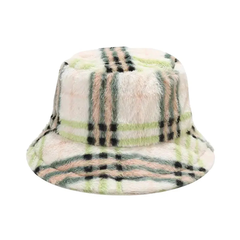 Sterling™ Taylor Fur Plaid Bucket Hat Plush Plaid Texture