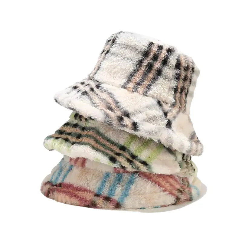 Sterling™ Taylor Fur Plaid Bucket Hat Plush Plaid Texture
