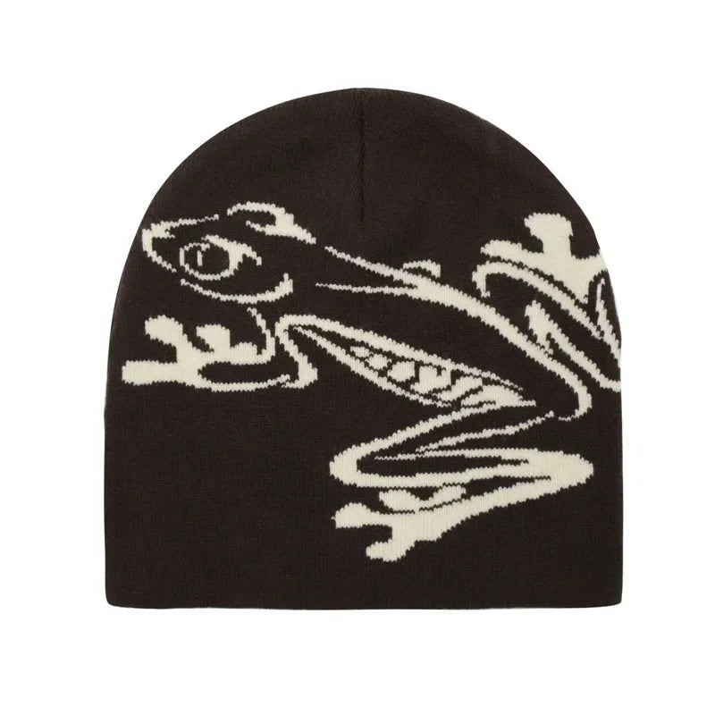 Sterling The Frog Knitted Beanie™ Knit Cuff Frog Detail