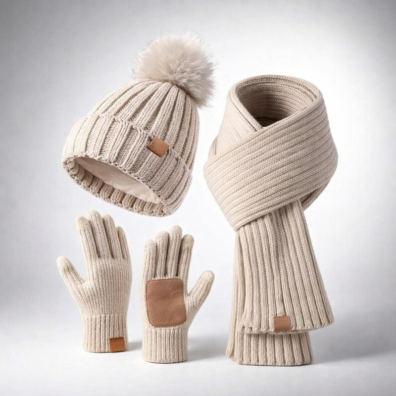 Sterling Winterset Ribbed Knit Hat Scarf Touchscreen Gloves