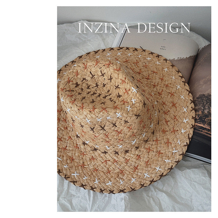 Sterling Retro Personality™ Western Cowboy Style Straw Hat Sun Brim