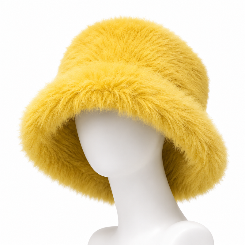 Sterling Solea Winter Bucket Hat™ Faux Mink Plush Bright Yellow