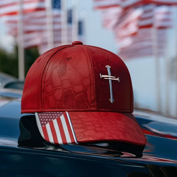 Sterling Christian Baseball Hat™ with Cross Decal Curved Fabric Strap