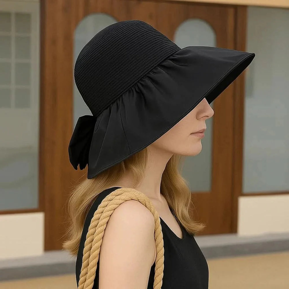 Sterling Promenade™ Wide Brim Straw Sun Hat Bow Detail