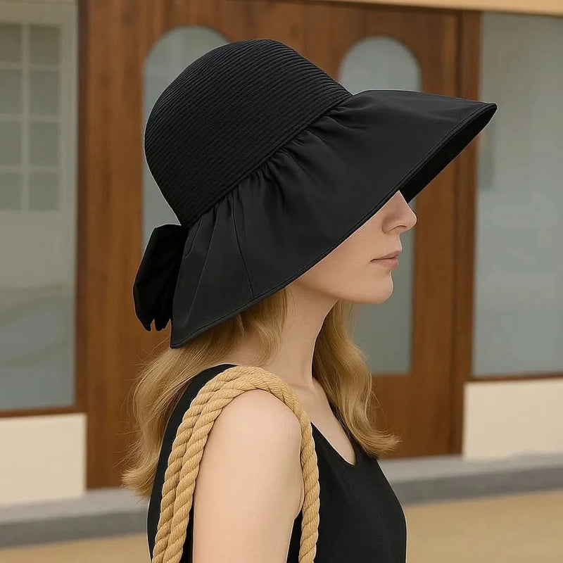 Sterling Promenade™ Wide Brim Straw Sun Hat Bow Detail
