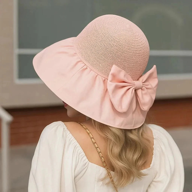 Sterling Promenade™ Wide Brim Straw Sun Hat Bow Detail