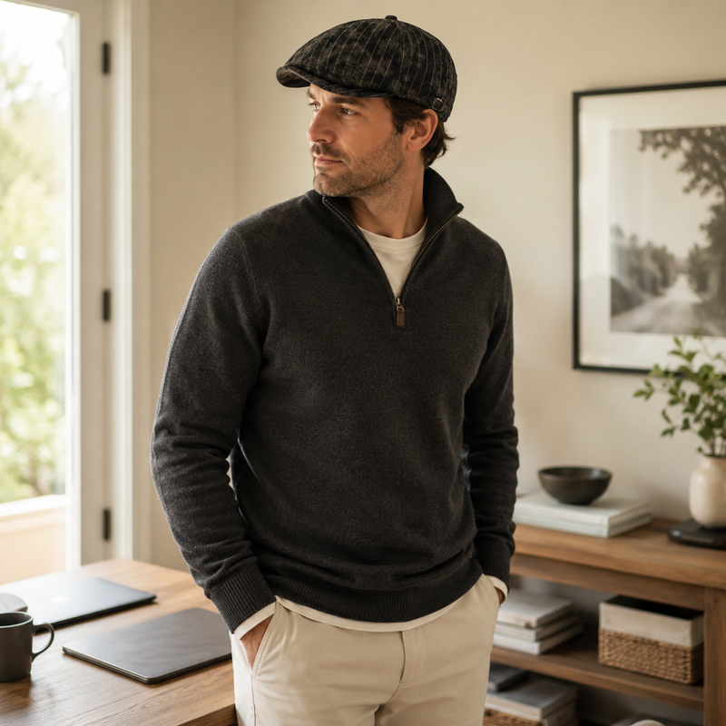 Sterling Striped Cotton Flat Cap™ Adjustable Side Buckle
