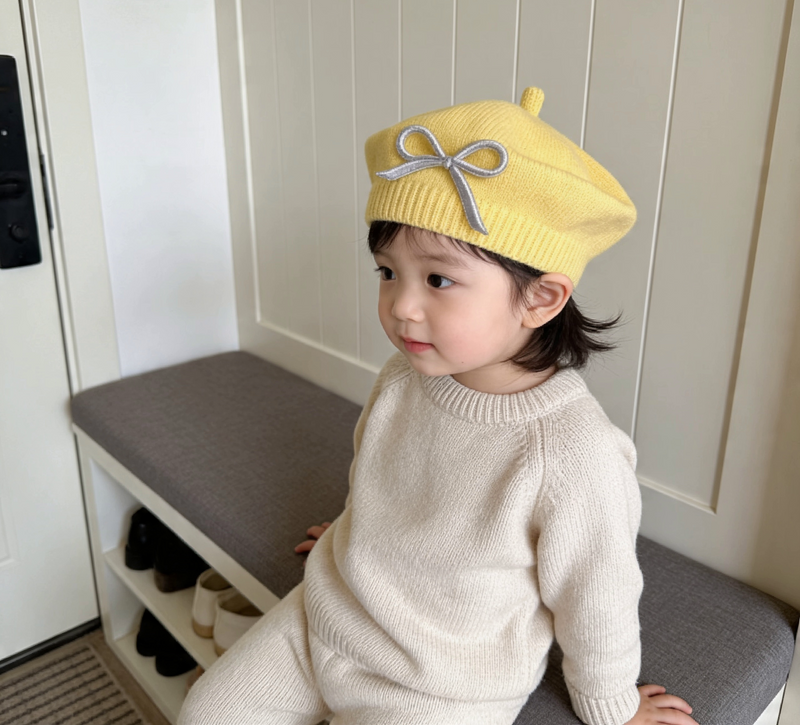 Sterling Petalyn Baby Knit Beret™ with Bow Detail