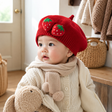 Sterling™ Strawberry Knit Baby Beret with Leaf Detail