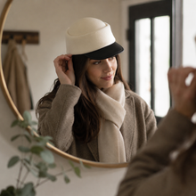 Sterling™ Wool Newsboy Cap With Patchwork Crown And Leather Brim