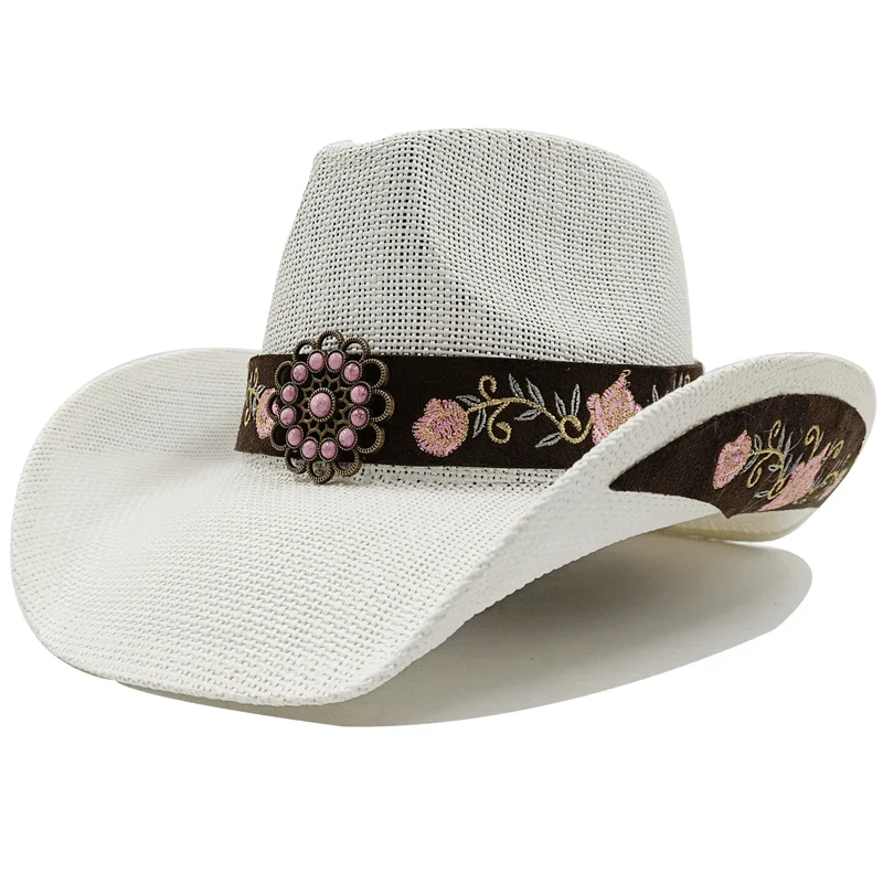 Sterling White Cowgirl Hat™ Wide Brim Straw Floral Band