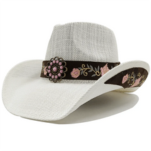 Sterling White Cowgirl Hat™ Wide Brim Straw Floral Band