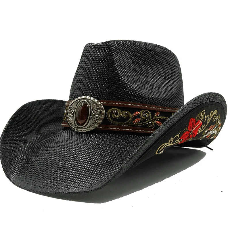 Sterling Black Cowboy Hat™ Wide Brim Straw Floral Band