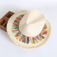 Sterling Color Fringed™ Surafi Straw Hat Flat Top Woven Brim