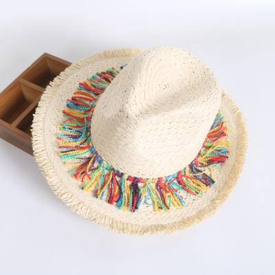 Sterling Color Fringed™ Surafi Straw Hat Flat Top Woven Brim