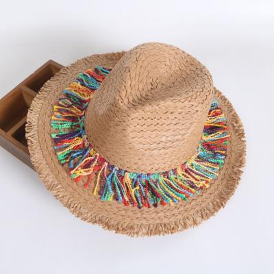 Sterling Color Fringed™ Surafi Straw Hat Flat Top Woven Brim