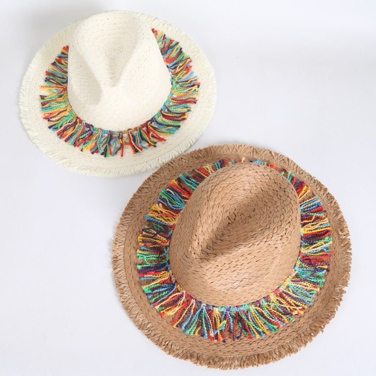 Sterling Color Fringed™ Surafi Straw Hat Flat Top Woven Brim