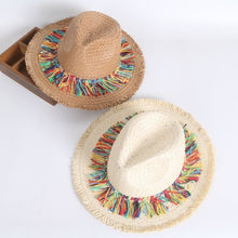Sterling Color Fringed™ Surafi Straw Hat Flat Top Woven Brim