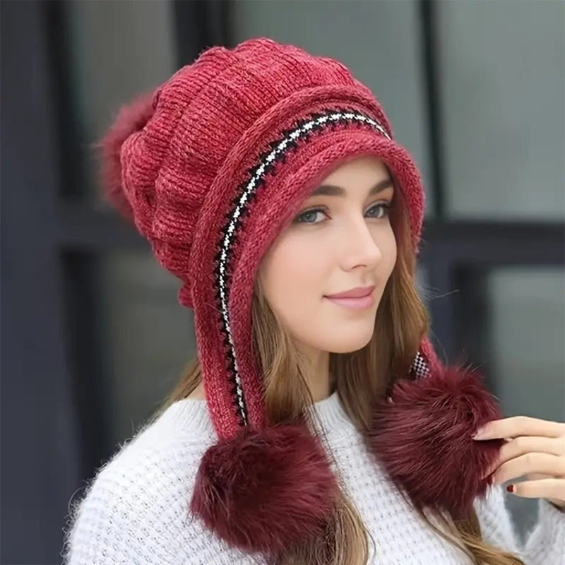 Sterling™ Cozy Fleece Lined Knit Beanie Ear Flap Pompom