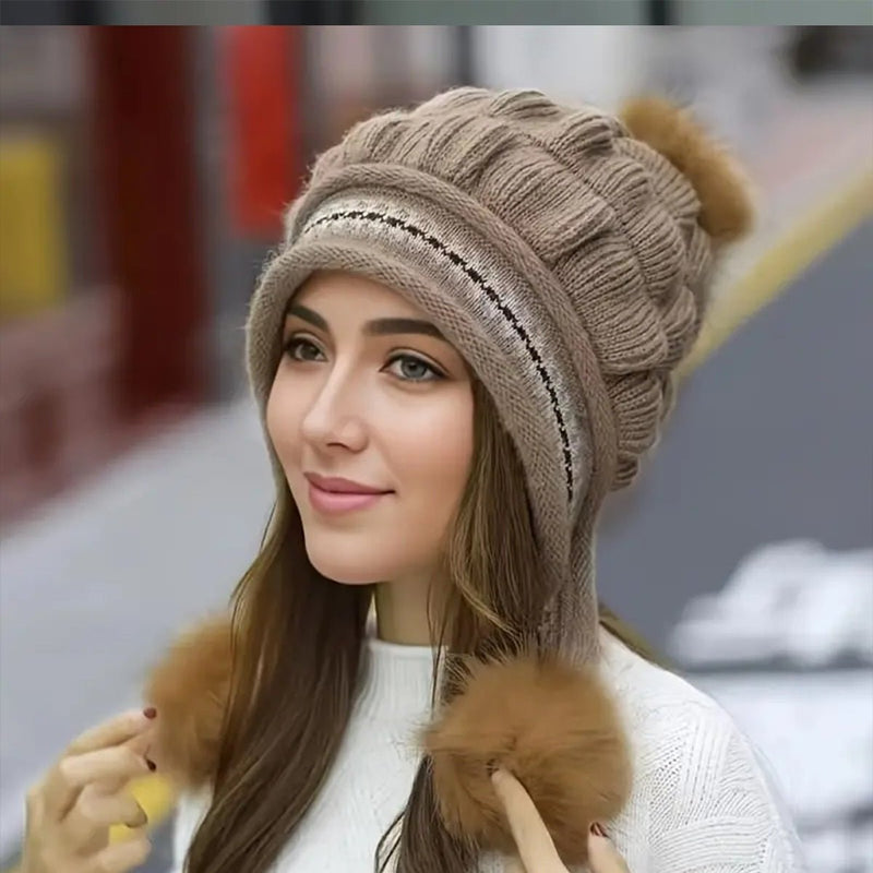 Sterling™ Cozy Fleece Lined Knit Beanie Ear Flap Pompom