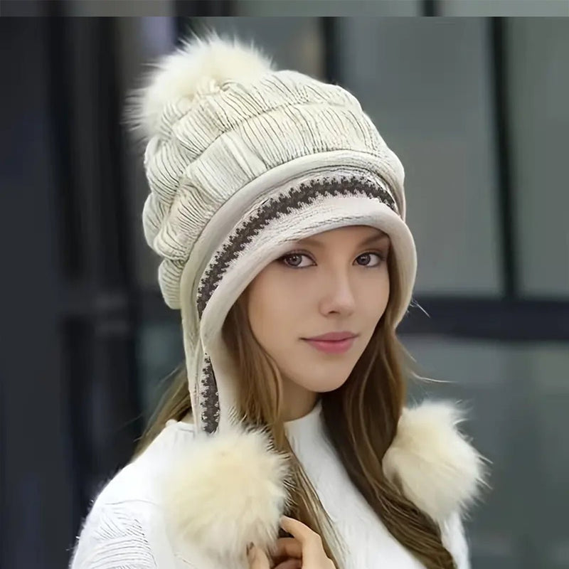 Sterling™ Cozy Fleece Lined Knit Beanie Ear Flap Pompom