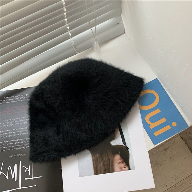 Sterling™ Monochrome Rabbit Plush Bucket Hat Soft Fold Brim