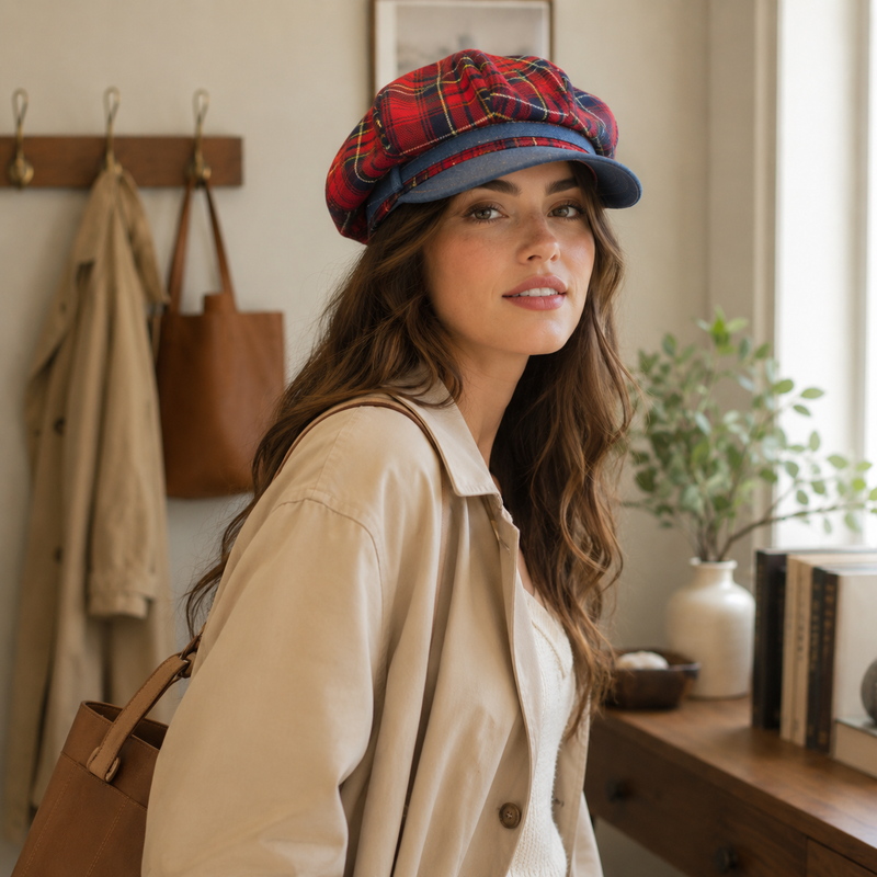 Sterling Newsboy Beret™ Cotton Blend Plaid Crown