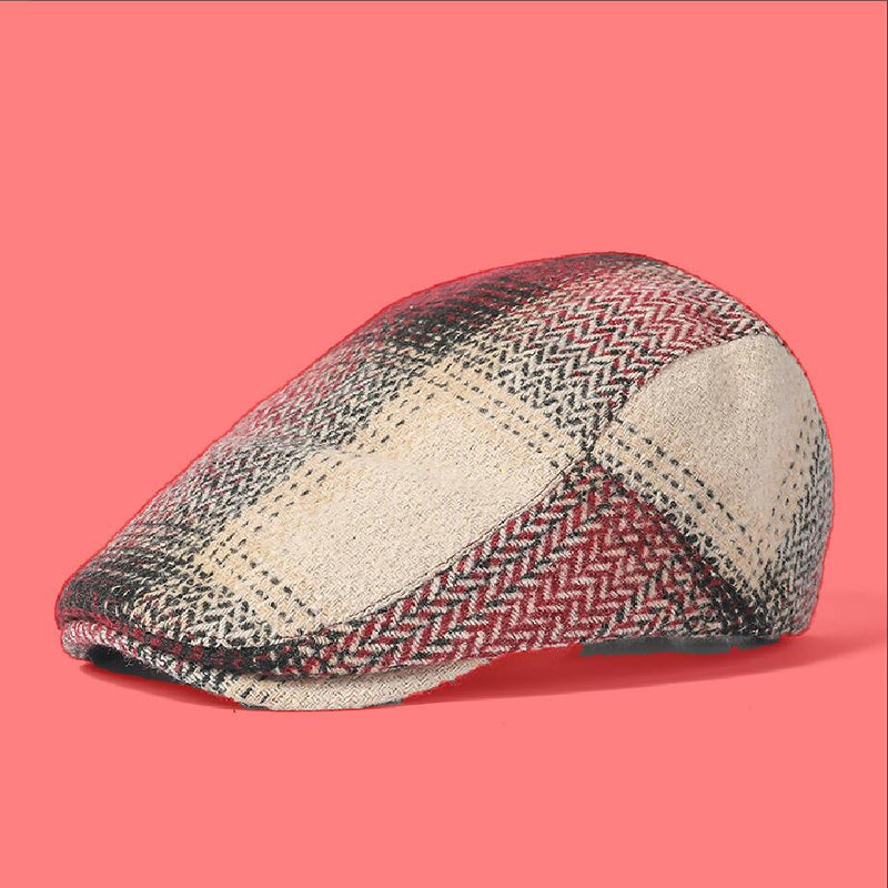 Sterling Retro Checkered™ Cheesecutter Linen Plaid Flat Cap