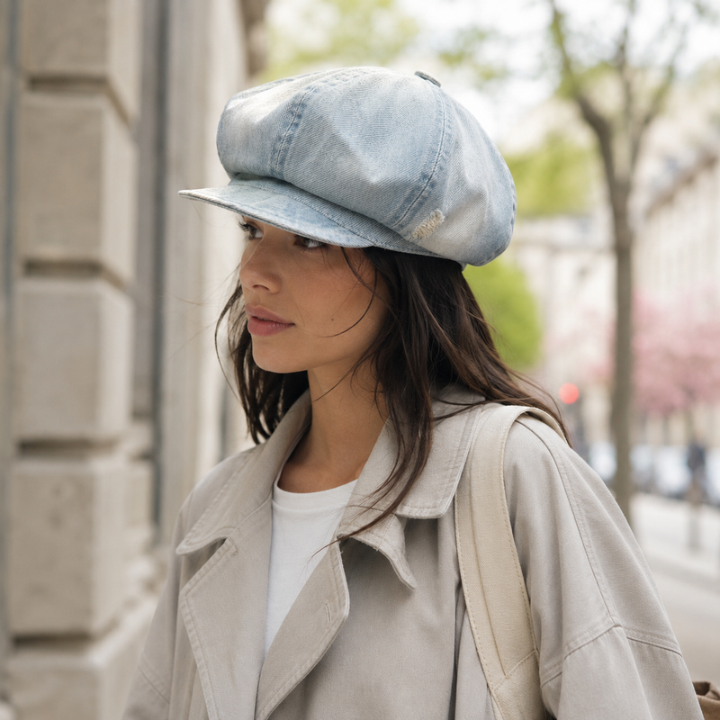 Sterling Painter Beret™ In Washed Denim With Short Brim
