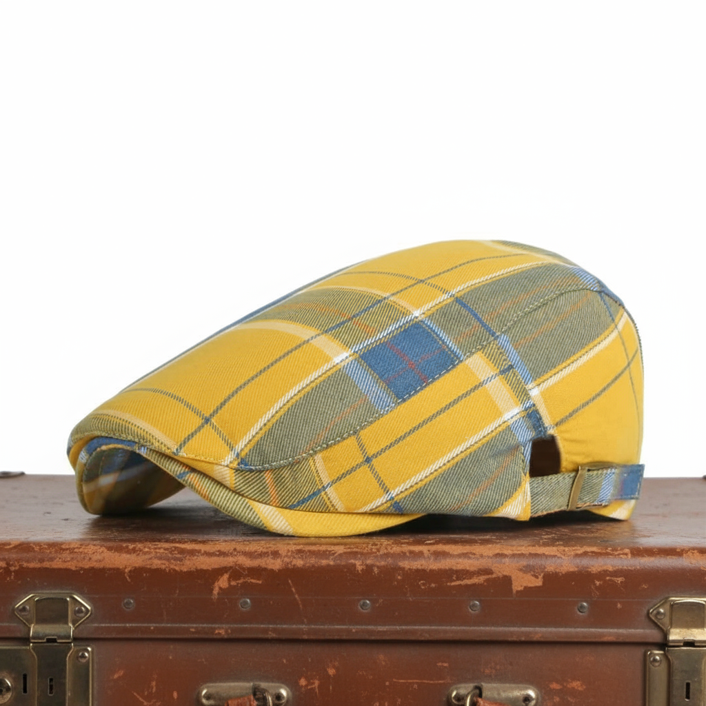 Sterling Plaid Cotton Flat Cap™ Low Crown Cotton Yellow Plaid