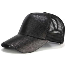 Sterling Glittered Ponytail Baseball Caps™ Curved Brim Glitter Opening