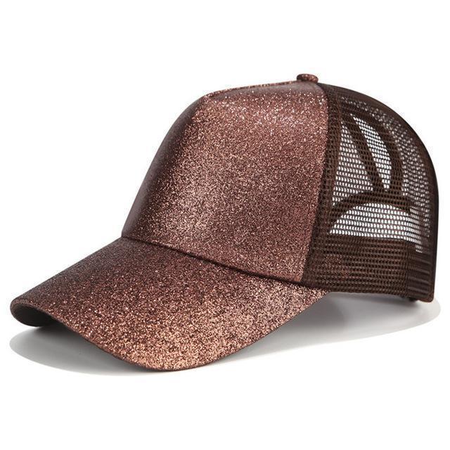 Sterling Glittered Ponytail Baseball Caps™ Curved Brim Glitter Opening