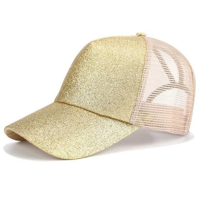 Sterling Glittered Ponytail Baseball Caps™ Curved Brim Glitter Opening