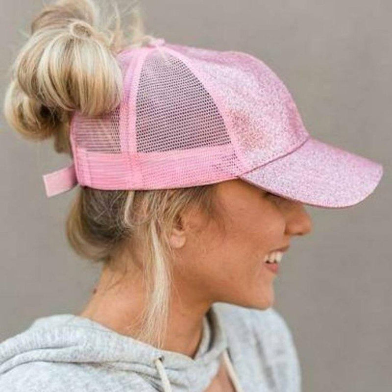 Sterling Glittered Ponytail Baseball Caps™ Curved Brim Glitter Opening