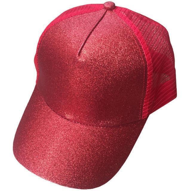 Sterling Glittered Ponytail Baseball Caps™ Curved Brim Glitter Opening