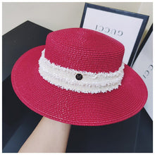 Sterling Hepburn™ Red Monochrome Flat Top Straw Hat Ladies