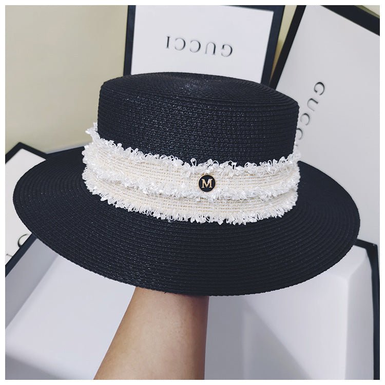 Sterling Hepburn™ Red Monochrome Flat Top Straw Hat Ladies