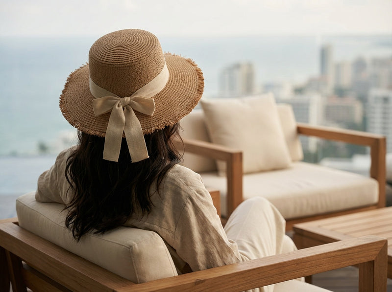 Sterling Riviera Bow™ Straw Sun Hat Frayed Edge Edition