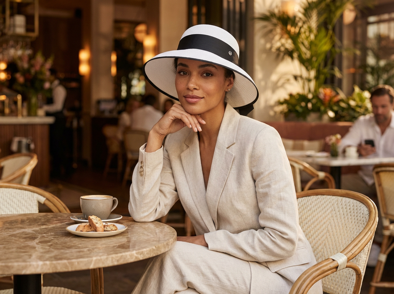 Sterling Coastal Luxe™ Wide Brim Straw Hat Black Ribbon