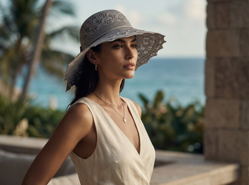 Sterling Silver Bloom™ Wide Brim Straw Hat Lace Weave